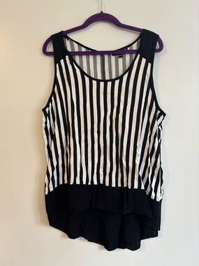 Candy couture sleeveless black white striped crewneck tank top blouse size XL